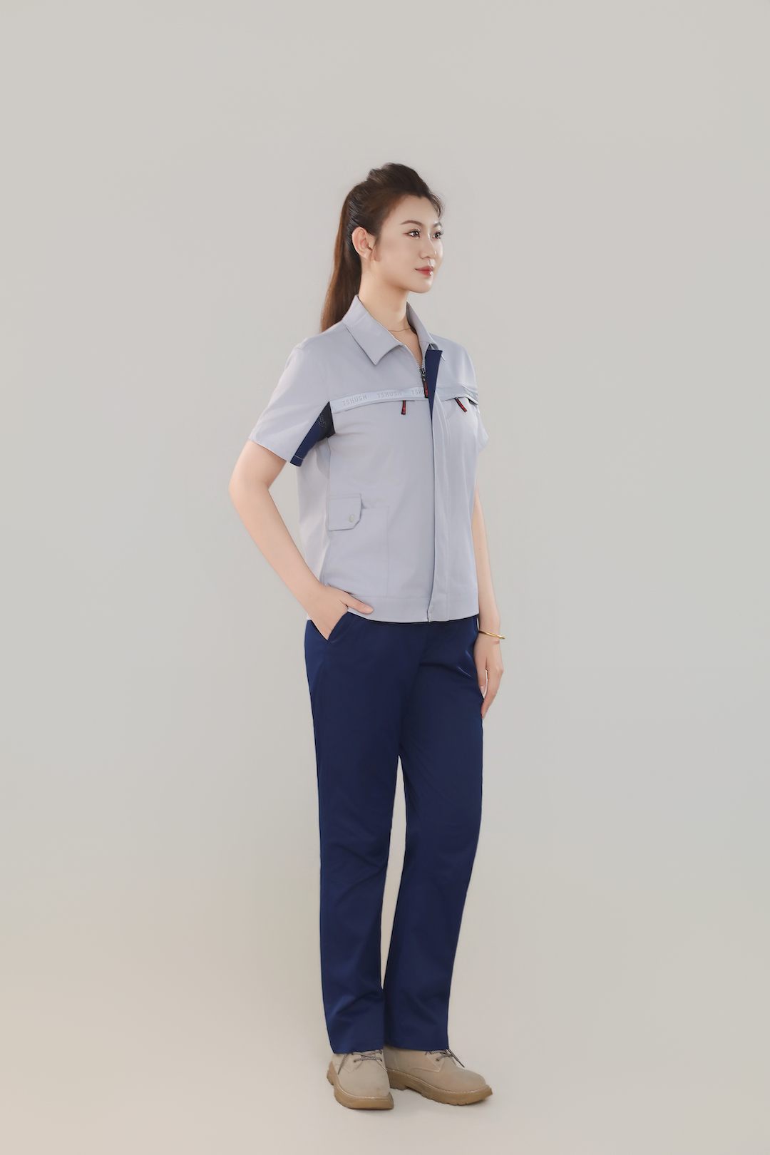 গ্রীষ্মের ছোট-হাতা শীর্ষ - গাঢ় ধূসর