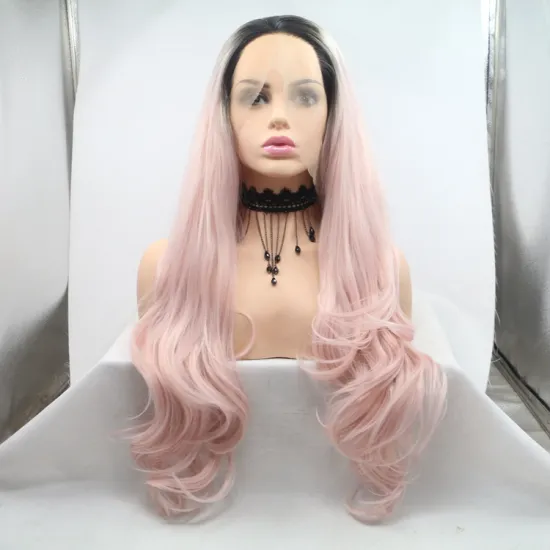 Vigorous ombre long straight premium high quality wholesale black women synthetic hair wigs with lace front