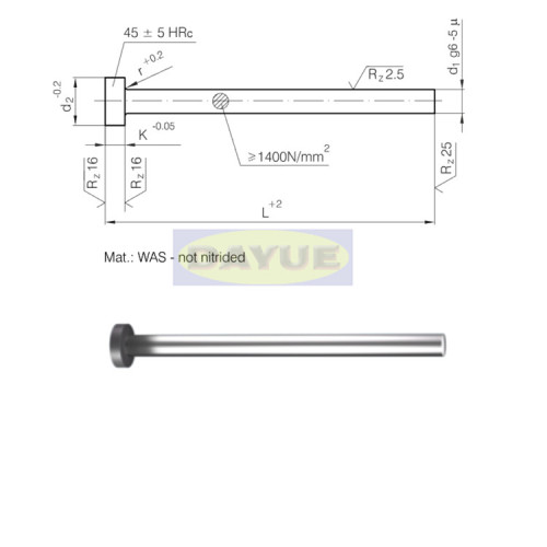 ISO 6751 nitrided black ejector pin cylindrical head