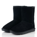Black Classic Cowhide Wool Medium Flat Snow Boots