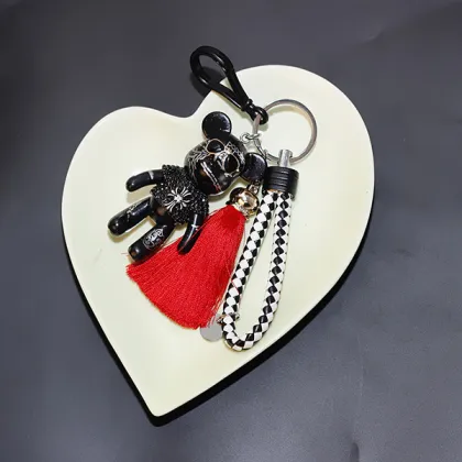 Rhinestone Bear Pendant Silk Tassel Keychain Tassel Handbag
