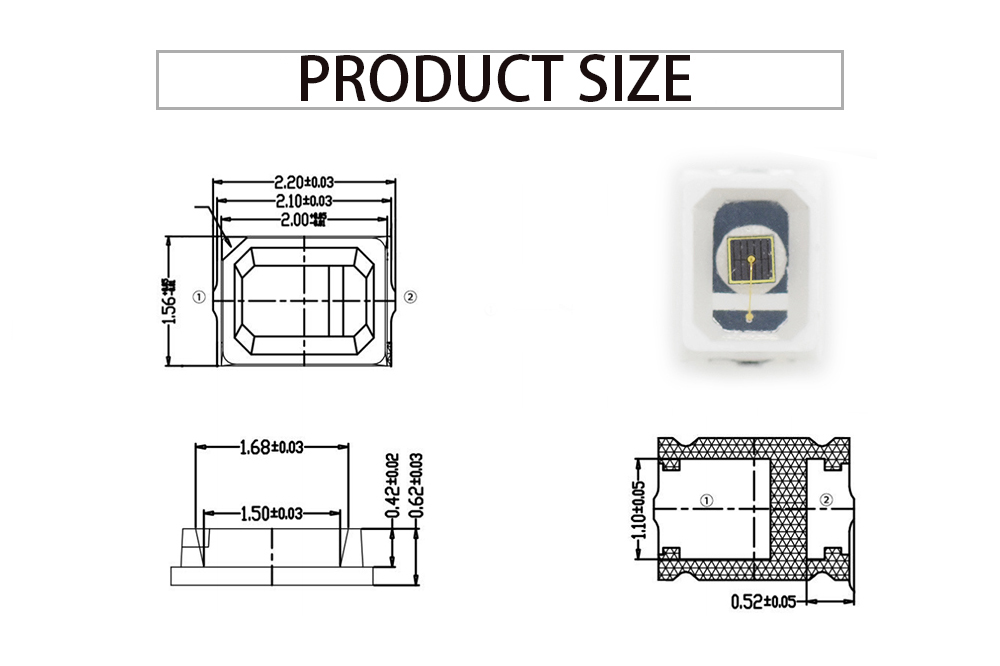 Size of 2016FIRC-70L14I100 IR Emitter 2016 SMD LED 700nm (±10nm) Infrared LED Emitter