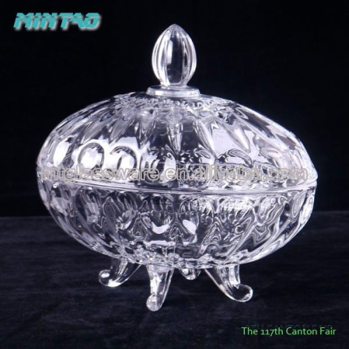 Machine pressed crystal glass oval shaped wedding decor glass jar