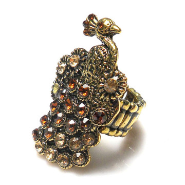 Top Quality full rhinestones Vintage gold color metal peacock shape fashion Style Stretch Rings cute jewelry rings for woman