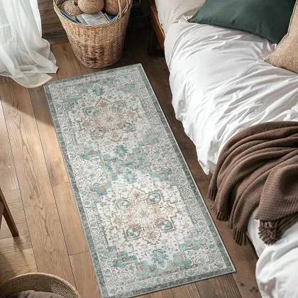 Cyan Color 2x6ft Machine Washable Runner Rugs