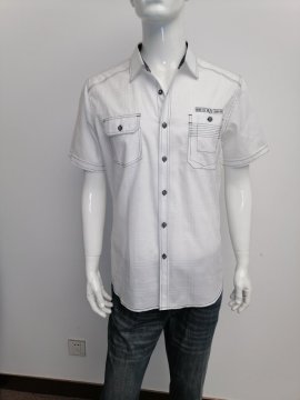 Camicia casual da uomo in cotone jacard tinta unita.