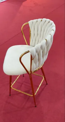 Modern Bar Chair in Velvet with Gold Design