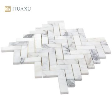 Huaxu Calacatta Herringbone Natural White Marble Wall Mosaic Tiles - Easily Installed