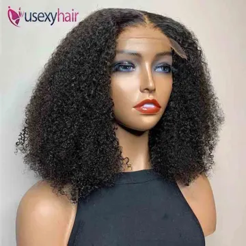 Raw cambodian kinky curly human hair wigs lace frontal short black curly bob wig closure afro wigs for black women human hair