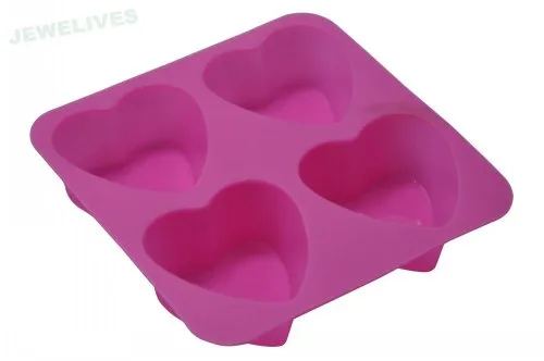 Eco-friendly 4cups Silicone Heart Baking Pans 