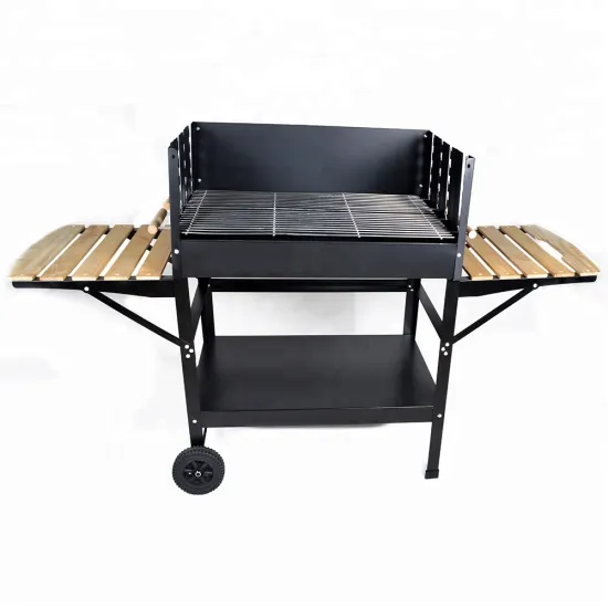 Adjustable Cooking Height Trolley Bbq Grill Black Color Big Barbeque Charcoal Rectangular Barbecue Grill