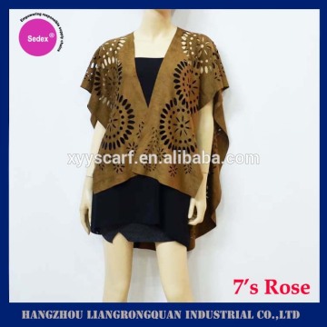 new boho designer style faux suede brown laser cut floral scarf wrap