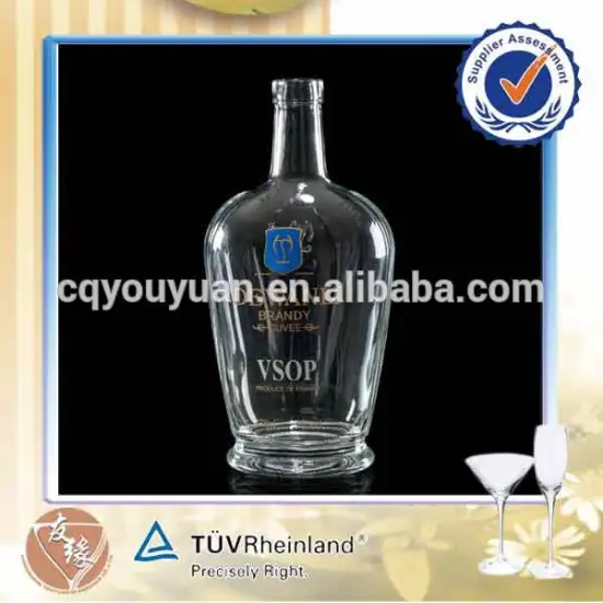 cork sealing type high end vsop brandy spirits empty refill custom shaped 700ml clear glass liquor bottle