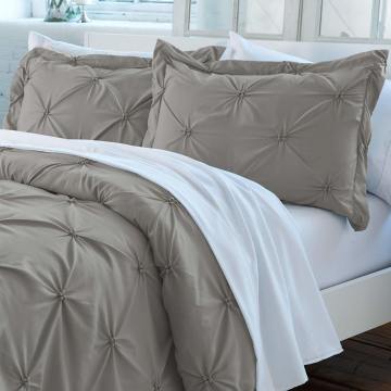 Dark Grey Pleated Pintuck Duvet Cover Pillow Set