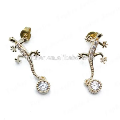 Gemstone inlay cheap brass gecko earring