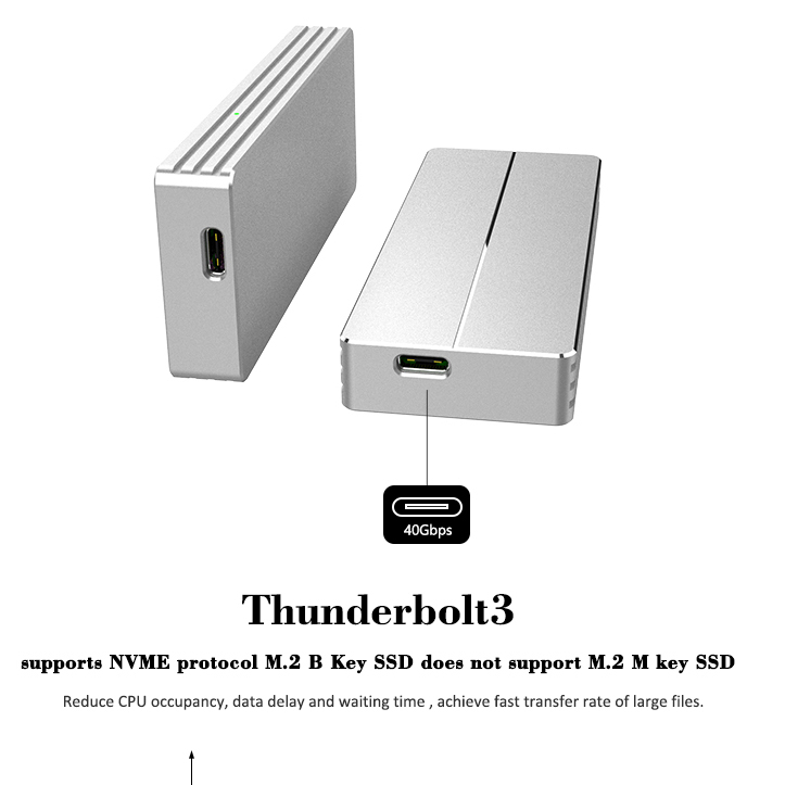 외부 알루미늄 40Gbps M.2 SSD 인클로저 Thunderbolt 3