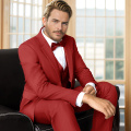 WYWK Men's 3-Piece Suit Banquet Prom Wedding Set-Red-XL