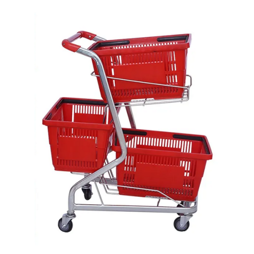 Supermarket Trolley With Three Plastic Basket Shopping Cart