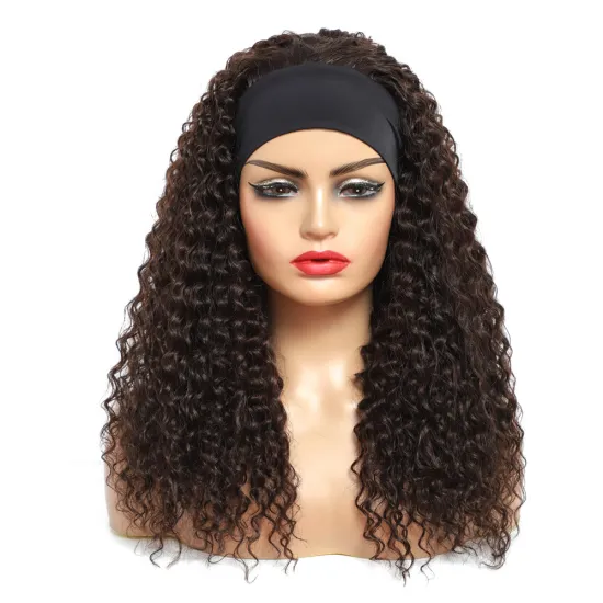 inkly Curly Headband Wigs Synthetic Wig Dark Brown Color For Black Women Soku 150% Density Machine Made Wig Deep Wave Hairstyle