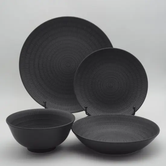 Pad Printing Ceramic Tableware Modern Minimalist Style Black Porcelain Dinnerware Set