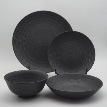 Impresión de la almohadilla de vajilla de cerámica moderna estilo minimalista de porcelana negra juego de vajilla