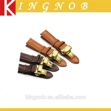 18 19 20 21 22 mm Stainless Steel Gold Deployment Clasp Leather Watch Band Strap