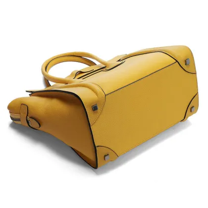 Women Mini Cute Electric - Yellow Original Leather Celine Luggage With Bronze Hardware