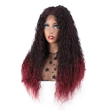 Aisi Hair New Design Wholesale Senegalese Twist Braided Swiss Lace Wigs Long Braided Ombre Red Front Lace Wigs For Black Women