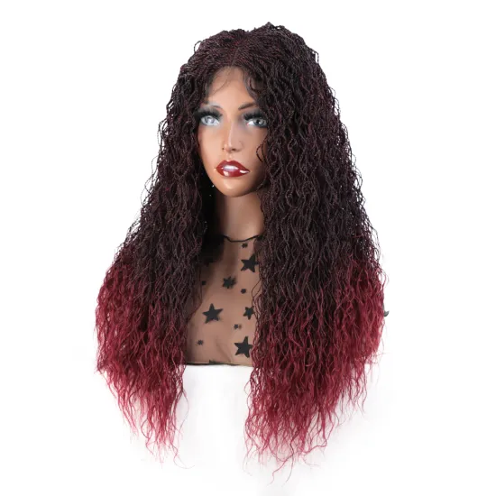 Aisi Hair New Design Wholesale Senegalese Twist Braided Swiss Lace Wigs Long Braided Ombre Red Front Lace Wigs For Black Women