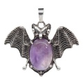 Amethyst 13X18mm Cabs Antique Silver Alloy Antique Silver Alloy Bat Pendant Necklace 45cm Black Cord