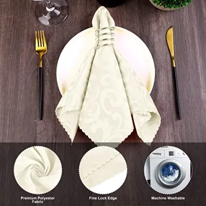 17x17 Inch Damask Cloth Napkins, 12 Packs Polyester Satin Square Table Napkins for Wedding Decoration