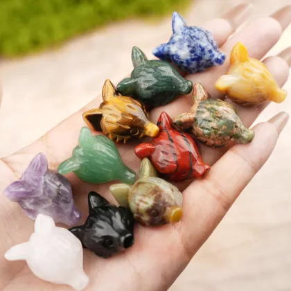 Gemstone Engraved Fox Head Pendant Ornament Natural Stone 1.0Inch Fox Head Handmade Craved Animal Ornament