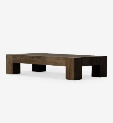 American Vintage Rustic Rectangle Solid Oak Wood Bevan Coffee Table