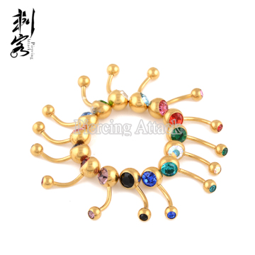 Gold Anodized Double Jewels Navel Belly Ring