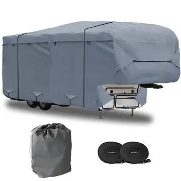 Factory Customized 5th Wheel RV Cover 600D Polyester Durable Waterproof Anti-UV Travel Trailer RV Cover for Winter Snow