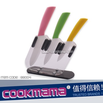 Dao gốm có tay cầm TPR trong giá đỡ/khối acrylic
