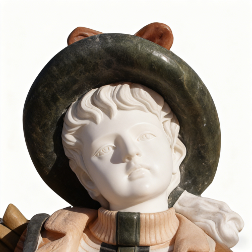Polychrome Marble Statue of a Boy with Ornament