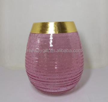 colored crackle glass gold rimmed hurricane candle holder