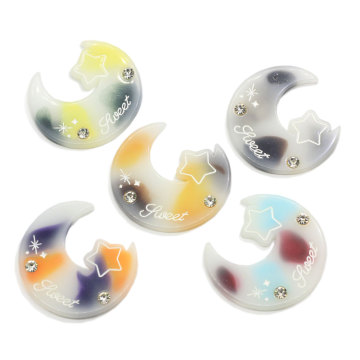 42mm Crescent Moon Form Harz Cabochon Flatback Star mit Simulation Diamant Dekoration für Haargreifer Haargummi Zubehör