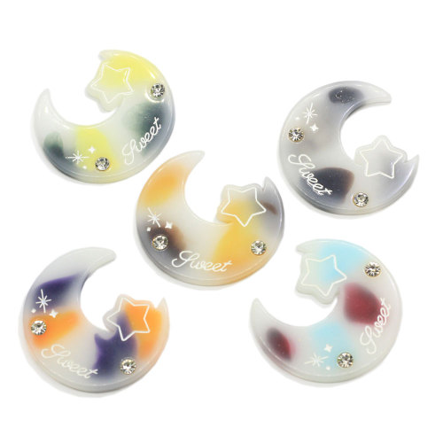 42mm Crescent Moon Shape Resin Cabochon Flatback Star with Simulation Diamond Decoration for Hair Grippers Hair Tie Accessory