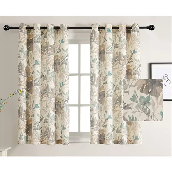 Luxury Linen Floral Printing High-Quality Curtains for Living Room
