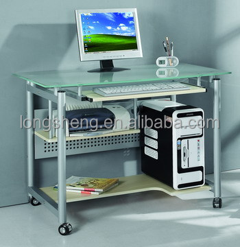 Movable desktop computer table with side cabinets