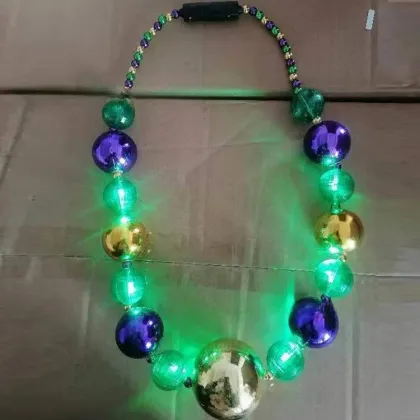 Mardi Gras Giant Bead Necklace - Light Up Jumbo Shine Bright Party Beads
