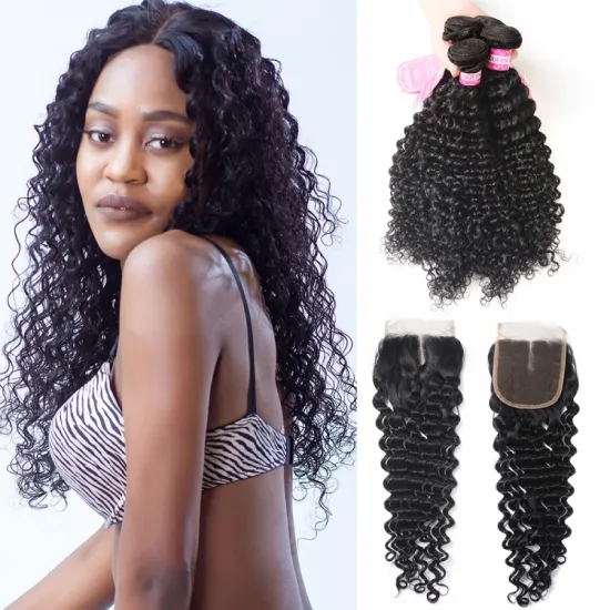 Best Price Top Quality Virgin Indian Hair Lace Closure Hair deep wave bundles with  lace closure