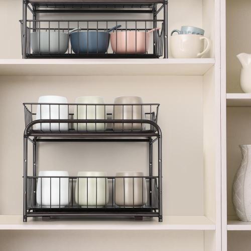 Stainless Steel Kitchen Storage Rack 2-Tier Stackable Pull-Out Basket Organizer Manufactory