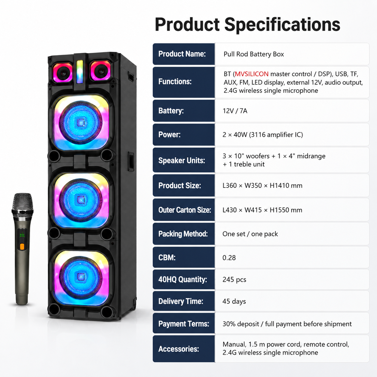 Portable Trolley Party Speaker With Mic