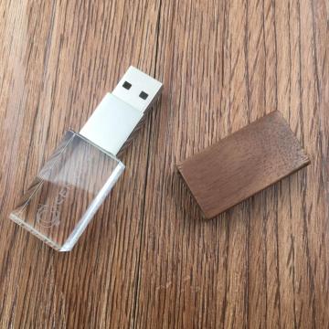 Stick de memória USB de cristal de vidro com luz LED