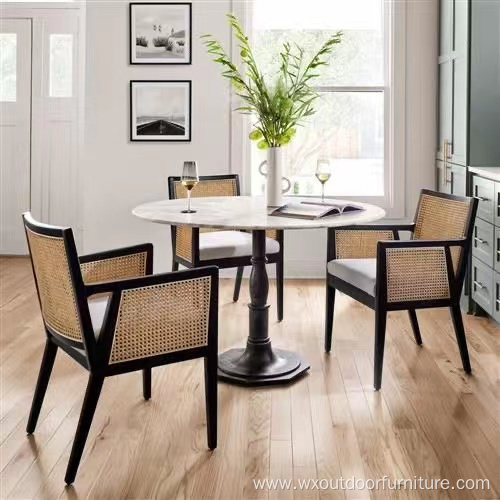 Ready for Ship Rattan Wooden Home Furniture Wicker Back with Soft Cushion Wood Kitchen Dining Restaurant Chair