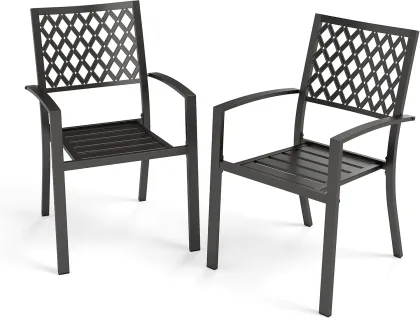 Carbon Steel Diamond Pattern Outdoor Chair Black
