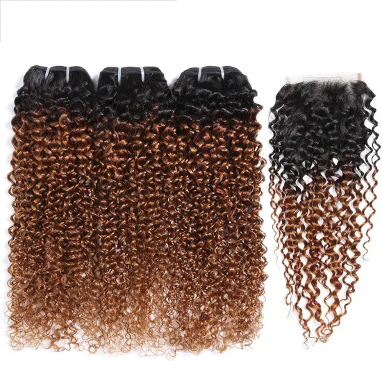 Three Tone Ombre Brazilian Hair Bundles Kinky Curly 1PC Human Hair Extensions 1B/4/30 Remy Hair Weave